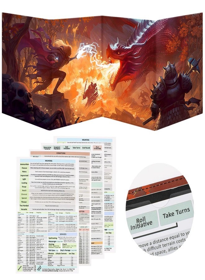 sabermaster DND DM Screen, Dungeons and Dragons Master Screen Leather,4 Wet-Erase Function Pockets,DND Game Accessories for TRPG,with 4 Panels Master Screen Inserts (Screen A) - Image 1